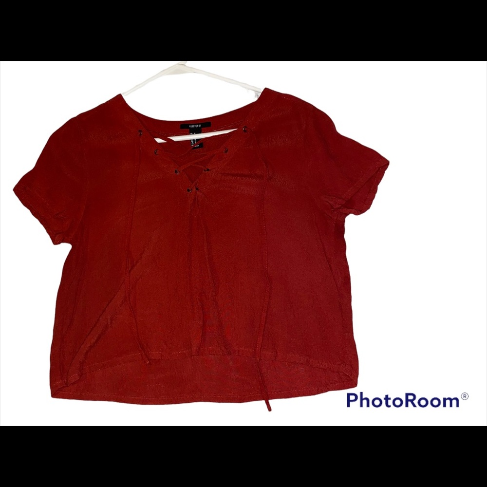 Forever 21 cropped top Tie Up Dark Red Medium Loose V-Neck